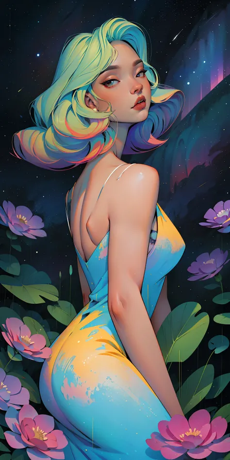a goddess, A glorious sunrise, aura, glow, multi-colored bright aurora borealis, Spectrum Rainbow, Wings Angel, In a chic, lavender white mint hair, pastel, mixed-language_SMS, (beautiful and clear background:1.2),, fantastic paintings , olhos altamente d...