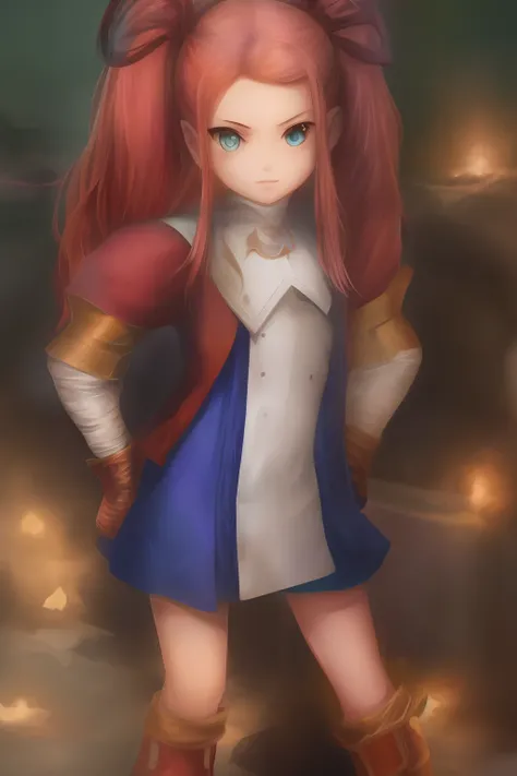 a woman in a short dress and boots standing with her hands on her hips, small curvy loli, arte de personagens de anime, O impacto de Ayaka Genshin, arte detalhada do Personagem de anime, cushart krenz arte chave feminina, menina alquimista, yoshitakka aman...