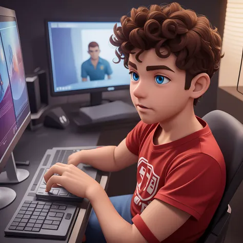 personagem infantil tocando teclado, cute, realista 3d