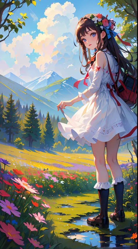 (masterpiece,best quality:1.4),ultra-detailed,illustration, (solo,1girl,loli:1.2), Flower field, flower, butterfly, kokomidef, kokomirnd,