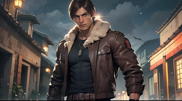 1 man, young man, 27 year old, leon s. kennedy from resident evil 4, face of eudard badaluta, solo, white skin, muscular, lean m...