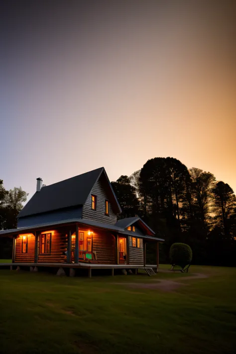 country cabin, 85 mm, f1.8, retrato, fotorrealista, hiperrealista, orante, super detailed, intrincado, dramatic, dusk lighting, ...