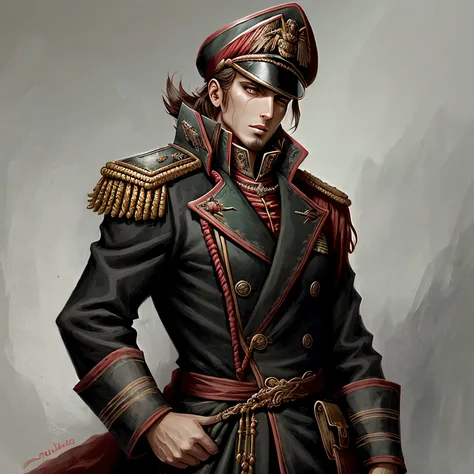 warhammer 40k commissar, cores preto com dourado e verde.