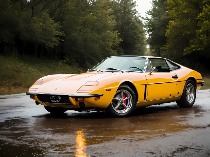 raw photo, a  portrait photo of
bferrari daytona sp3 on the thunder road, somewhere. noon time and rainy weather. ultra detailed...