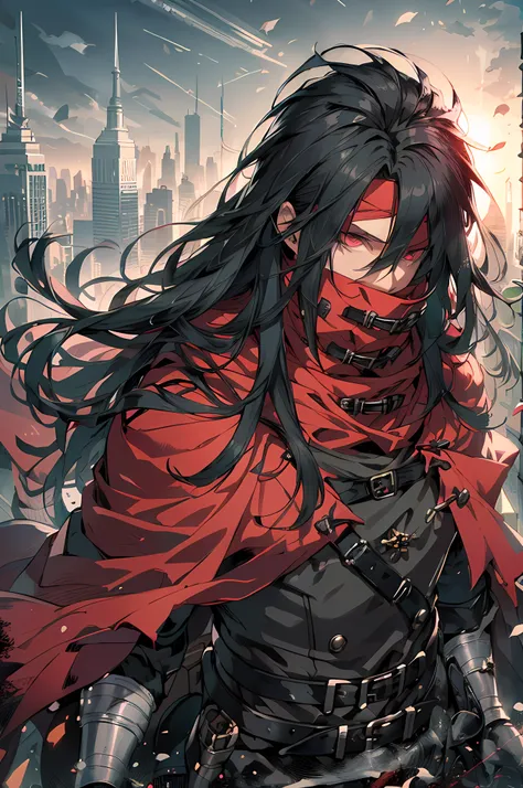 (absurdres, highres, ultra detailed, hdr), masterpiece, best quality, vincentvalentine, 1man, solo, handsome,  long black hair, ...