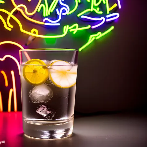 um coquetel de martini  em um copo highball, ((neon graphite lighting background)), fotorrealista, retrato, profissional, limpo,...