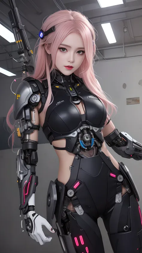 (masterpiece, best quality),  intricate details, 
1girl,      aira_shiratori_(dandadan),  pink hair, 
 reelmech, mechanical arms...