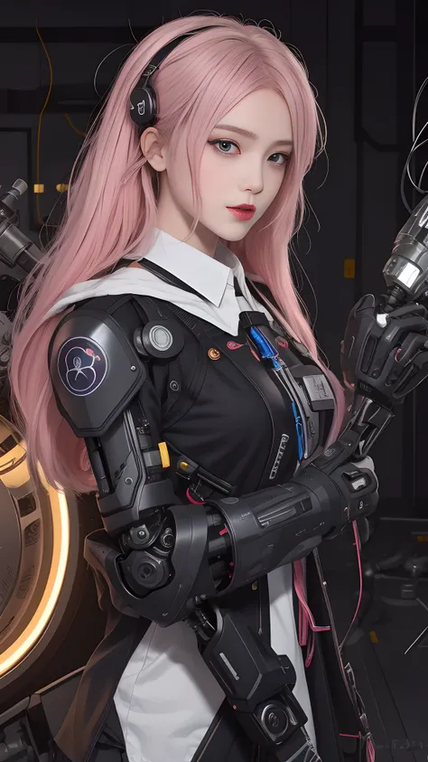 (masterpiece, best quality),  intricate details, 
1girl,      aira_shiratori_(dandadan),  pink hair, 
 reelmech, mechanical arms...