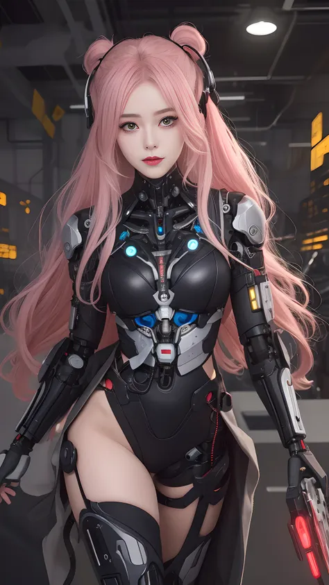 (masterpiece, best quality),  intricate details, 
1girl,      aira_shiratori_(dandadan),  pink hair, 
 reelmech, mechanical arms...