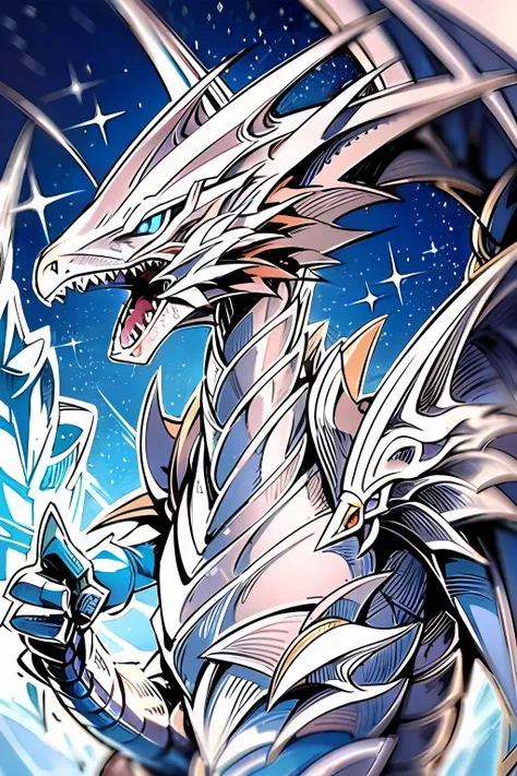 （（close-up of a dragon with a very large body and wings ，blue eyes white dragon）），（（a huge close-up of the dragon's head）），cryst...