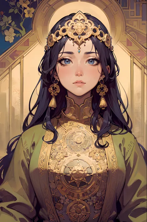 face portrait of a Ethiopian, female , long curly hair, blond, floral frame, Decorative panels, abstract
artistic, by Alphonse Mucha
(Masterpiece, Best Quality, Highres:1.4), Detailed, Intricate Details, 4K, color splashes, line art, fibonacci,