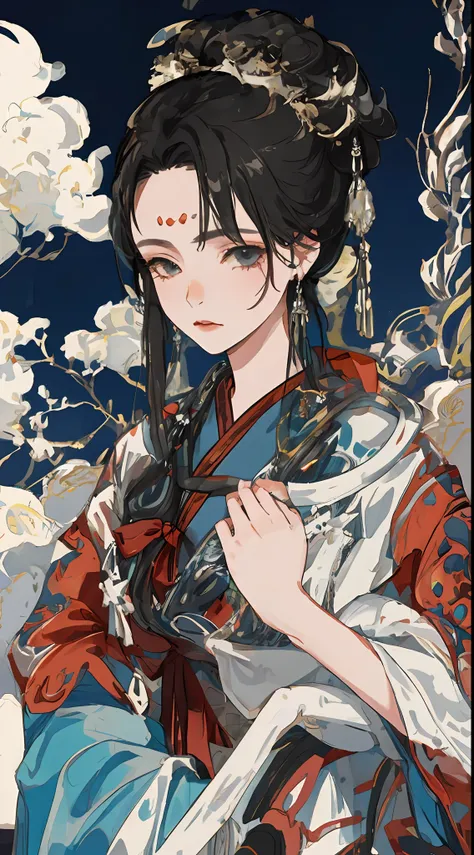 A girl, an illustration of a woman in traditional chinese costume, in the style of anime aesthetic, 32k uhd, blink-and-you-miss-it detail, beautiful, anime-inspired characters, beige and aquamarine, close-up,clear face, clean white background, masterpiece,...