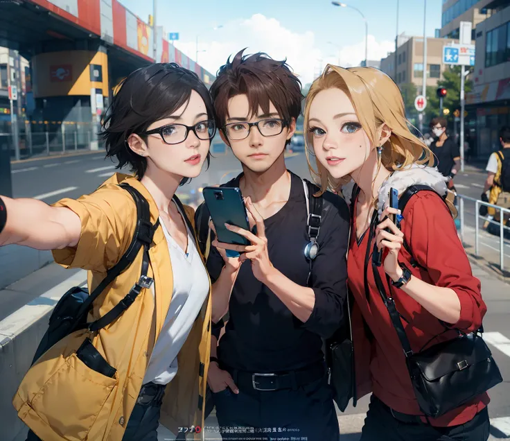 (Best Quality, Masterpiece), (Ultra Detailed Colors), 8K, Raw, Canon 5D, f/1.8, ISO 6400 Certified, Wide Angle, Realism, Movie, Poster, Photo, (detailed face), Three Taiwanese male doctor stand outside a city overpass, mature and handsome, wear doctor unif...