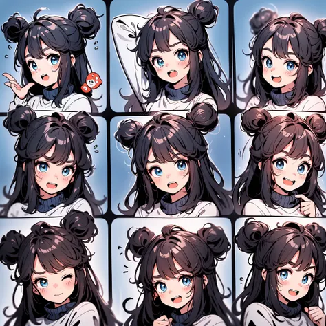 1 cute girl,9,9 emoji packs,9 poses and expressions,Disney style,Black strokes,Different emotions,8K