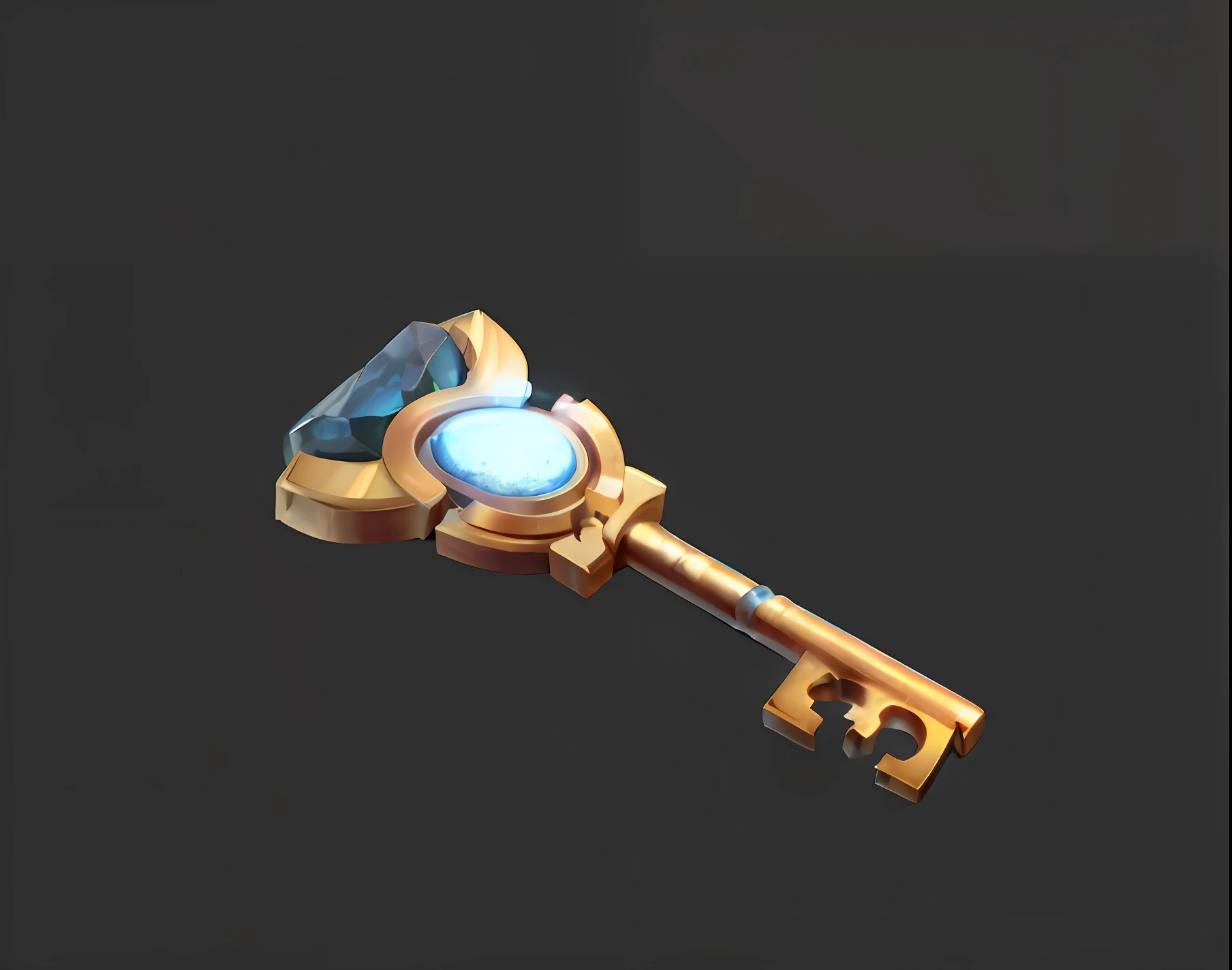 there is a golden key，there is a blue stone on it, golden key, treasure artifact, legendary item, key is on the center, mecha me...