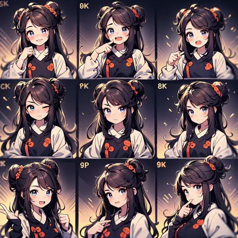 1 cute Chinese girl,9 grids,9 emoji packs,9 poses and expressions,Hanfu,Disney style,Black strokes,Different emotions,8K