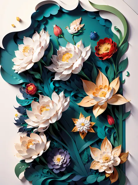 (((masterpiece))),best quality, illustration,beautiful detailed glow, flowers,white background, paper_cut,