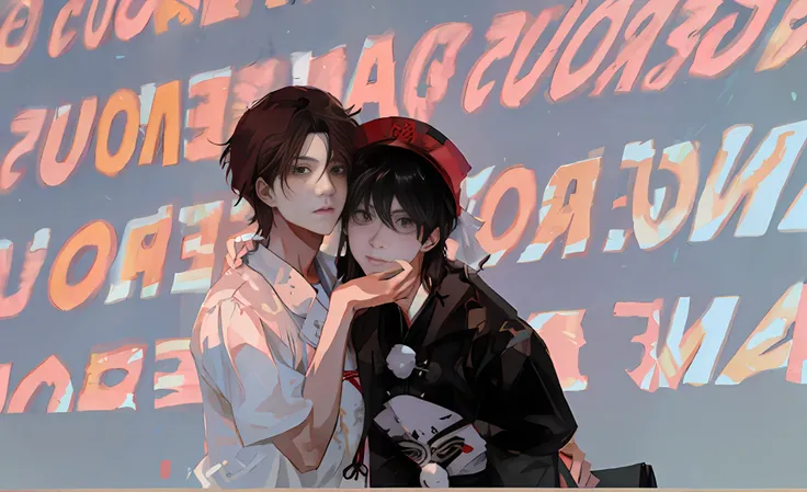 They pose for photos in front of the big screen, male ulzzang, Urzan, anime style mixed with fujifilm, personal profile picture, e - girl, e-girl, couple pose, animeaesthetic, 9 0 s anime aesthetic, huang yuxing and aya takano, nixeu and sakimichan, lofi a...