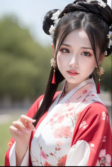 nmasterpiece,8K,(araffe woman in traditional chinese dress holding a fan in front of her face),royal palace,A girl in Hanfu,Wearing ancient Chinese costumes,Traditional Chinese clothing,Match the ancient Chinese costume costume Chinese,pale and coloured ki...