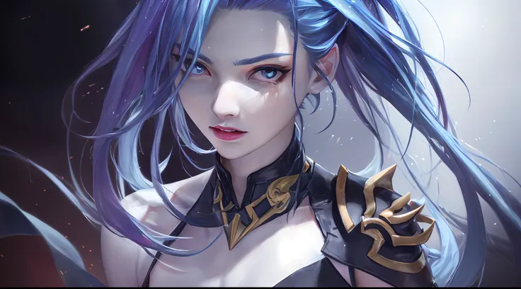 league of legend, the game character, portrait of jinx, long black robes，colorful background, with rich details, sad, high detai...