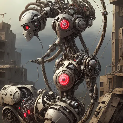 ((((obra-prima))), ((melhor qualidade))), ((ultra-detalhado)), (CG illustration), ((extremamente delicado e belo)), 电影光感, ((1 mechanical girl )), de corpo inteiro, (Machine-made articulation: 1.2), ((machanical limbs)), (blood vessels attached to tubes), (...