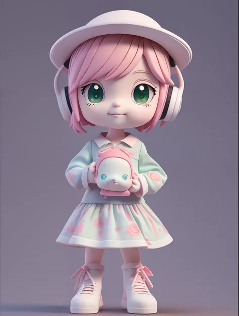 a Super cute girl ,Pink hair,Wearing a floral dress,wearing boots,Big watery eyes,Full body,see viewer,Open hands,MD clothing, clothing wrinkles,elated,gentle illumination, Soft lights,Clean background,Dreamy,Excited,Super cute girl IP is popular,Bubble Ma...