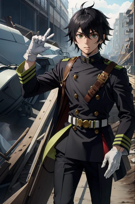 (巨作:1.4), (best quality:1.2),  yuichiro hyakuya, 1 man, black hair, military clothes, white gloves