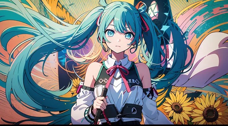 (Masterpiece), (Best Quality), (Super Detail), (disheveled Hair), (Illustration), (One Girl), (Fashionable Clothes), Hatsune Miku, Standing, Fashion Model, Seeing the Beholder, (Interview), (Simple Background), Finely Beautiful Eyes, Delicate Beautiful Fac...