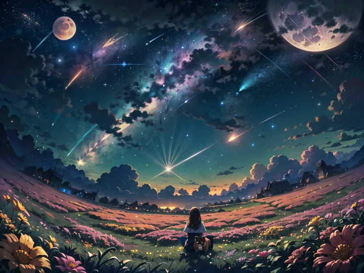 ((a illustration of a very vast fantastic starry sky and mysterious landscape)), masterpiece, break , best quality, ultra detail...