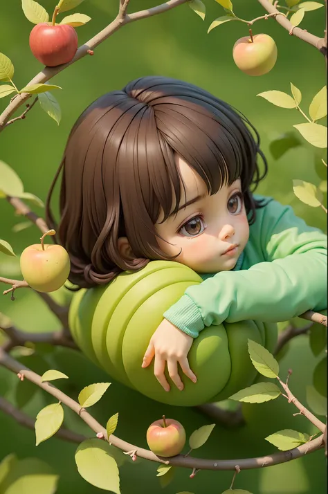 Cute little boy,dolls,Lying on an apple tree,Laid back,Cool