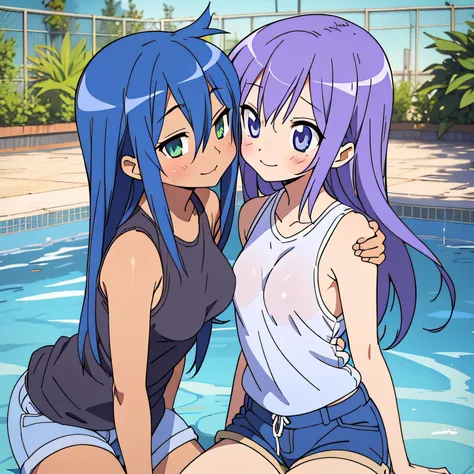 kagami hiiragi、konata izumi、two women having fun by the pool、lewd:1,2、metamorphosis:1,2、nsfw:1,2、lesbian mika:1,2、grabbing each ...