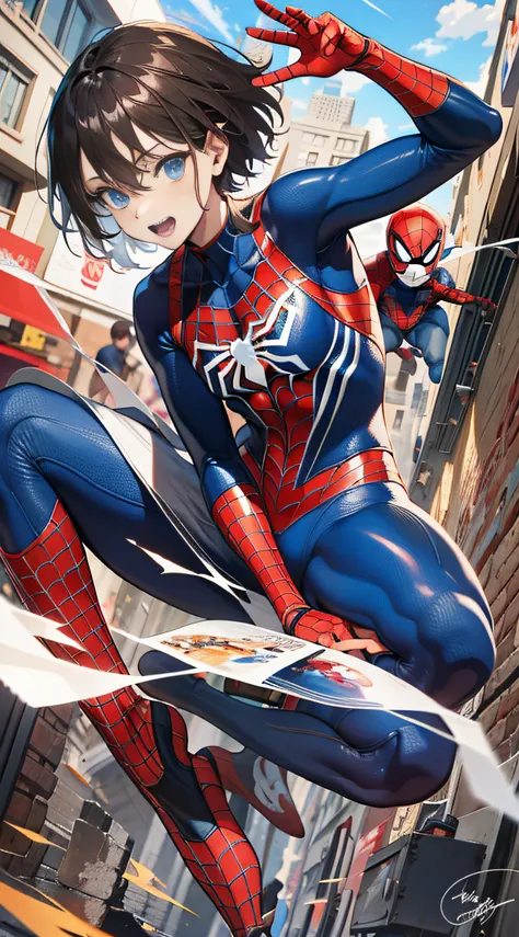 （（（optimal quality））），（（（superdetailed））），（（（masterpaintings））），（（（manga book））），cool female superhero，female spider-man，the act...