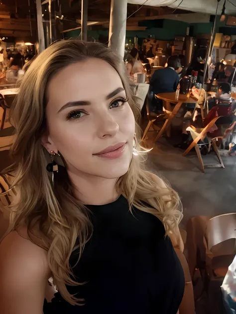 blonde woman with white blouse and small earrings standing, imagem de frente, mulher de 30 anos