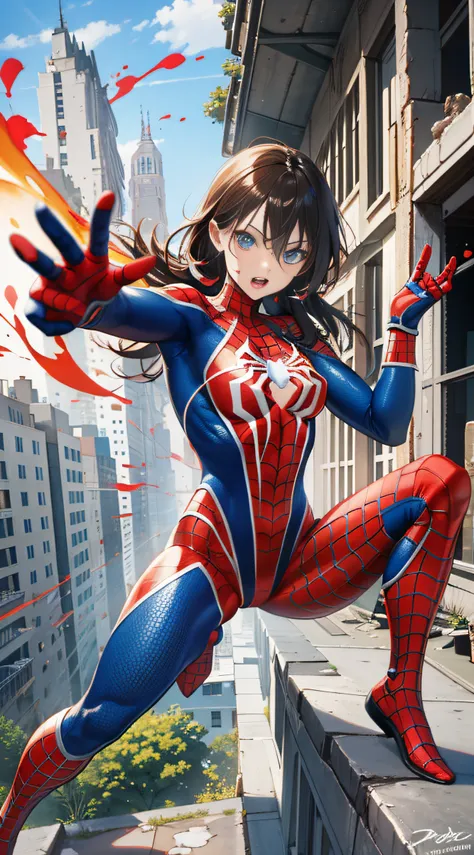 （（（optimal quality））），（（（superdetailed））），（（（masterpaintings））），（（（manga book））），cool female superhero，female spider-man，the act...