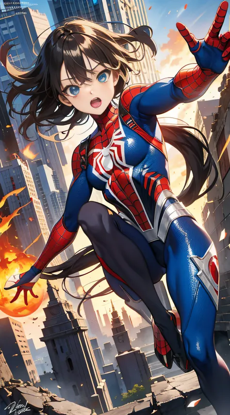 （（（optimal quality））），（（（superdetailed））），（（（masterpaintings））），（（（manga book））），cool female superhero，female spider-man，the act...