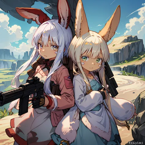 (персонаж наначи made in abyss) nanachi, military uniform, camo, tactical equipment, eyeglasses, handgun, desert camouflage, spe...