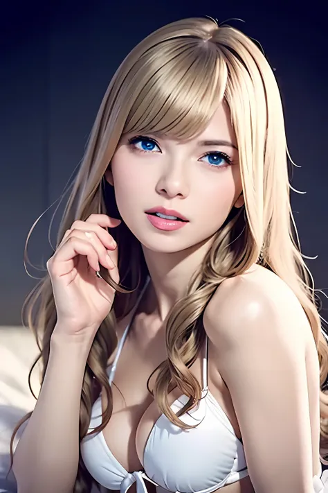 Ultra detailed complex 3D rendering of face, (big breasts: 8.8), (masterpiece, top quality, octane rendering, 8K), glamour shot full body image, cleavage, (very detailed skin: 1.2), (exposure: 1.1), (blonde), (blonde), ((white micro bikini with small area:...