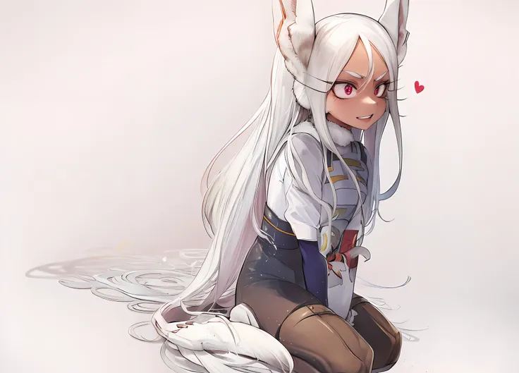 anime character sitting on a cat with a cat tail, fox-girl, white-haired fox, anime catgirl, female furry mini cute style, cute ...