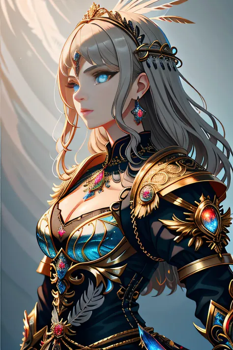 ultra detailed digital art, clean, a portrait of a beautiful woman, standing, goddess, lnf, a woman in an armor with feathers , ...