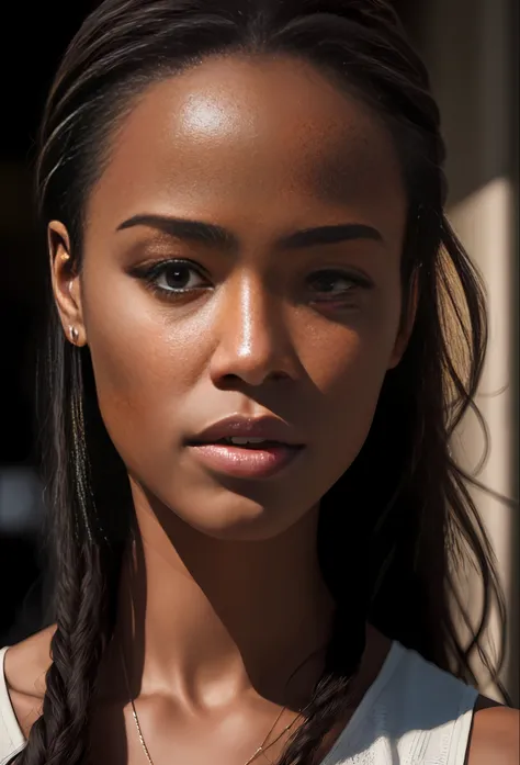 a black woman photorealistic, photography, masterpiece, realistic, realism, photorealism, high contrast, photorealistic Artstation 8k HD digital art trend of high definition and detailed realistic skin texture, ultra detail, realistic skin texture, armatur...