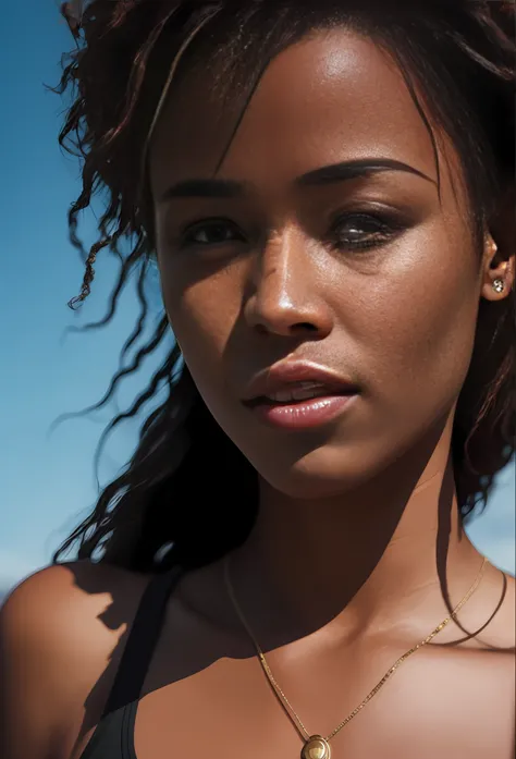 a black woman photorealistic, photography, masterpiece, realistic, realism, photorealism, high contrast, photorealistic Artstation 8k HD digital art trend of high definition and detailed realistic skin texture, ultra detail, realistic skin texture, armatur...