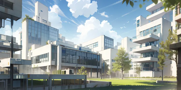 3D，University in modern style，Flat meadow，No mans land，Huge academy，Elegant style