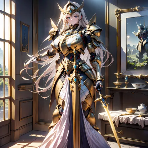 Space Champion,( Giant sword:1.5),(Knights sword:1.3), Sturdy Armor, Sunshine Casting, battlefield, (((巨作))),(((Best quality))),((Ultra-detailed))((Extremely detailed CG)),((16k_wall paper))((An extremely delicate and beautiful)),{Photorealistic},Full body...