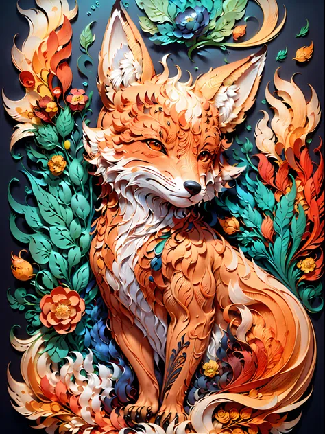 (((masterpiece))),best quality, illustration, paper quilling paper cut fox detailed complex pattern