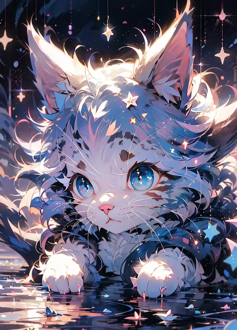 anime cat with blue eyes and stars in the background, anime cat, anime visual of a cute cat, realistic anime cat, cute detailed digital art, anime art wallpaper 4 k, anime art wallpaper 4k, very very beautiful furry art, beautiful anime catgirl, very beaut...