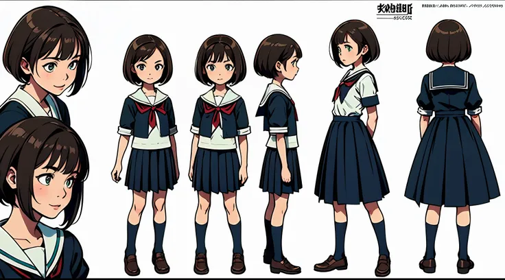 (masterpiece), best quality, (character design sheet, same character, full body, side, back), illustration, (beautiful detailed hair detailed face), 1 young girl, solo, perfect feminine face, very cute young girl, pose zitai, detailed design character, che...