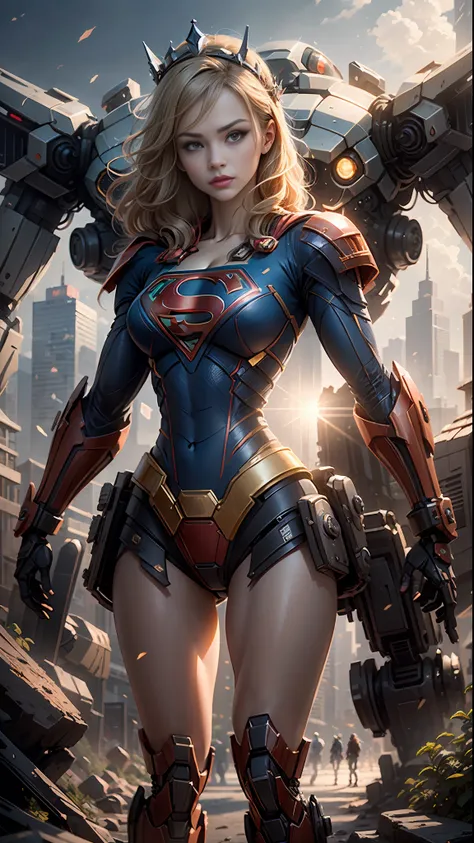 ((best quality)), ((supergirl's masterpiece)), (very detailed: 1.3), 3d, shitu-mecha, beautiful cyberpunk woman wearing crown wi...