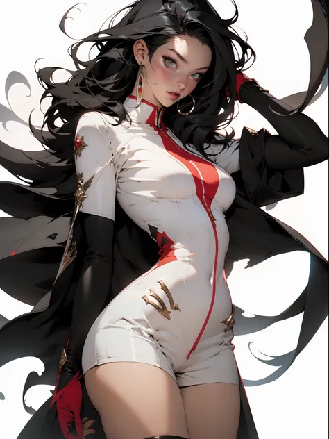 Red, ((Best Quality)), ((Masterpiece)), (detailed: 1.4), (Absurd), A muscular 35-year-old warrior woman almost naked in the Simon Bisley style for the cover of Heavy Metal magazine, ((( Half black half white hair equal to Cruella ))), Cruella Devile, Minim...