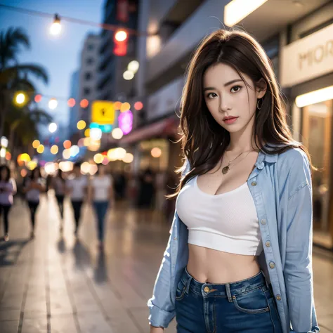 ((Realistic lighting、最好质量、8K、Master masterpiece:1.3))、Clear focus:1.2、 babes、Perfect Body Beauty:1.4、Slim abs:1.1、Whole human body、((dark brown hair、big chest out:1.3))、(Acceleration:1.4)、(exteriors、Night:1.1)、Waikiki beach、Fireworks Festival、Palm Tree、sl...