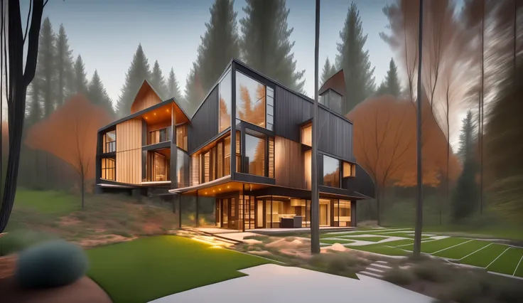 NewArchitecture, Single family house, full building, mix of wood and concrete